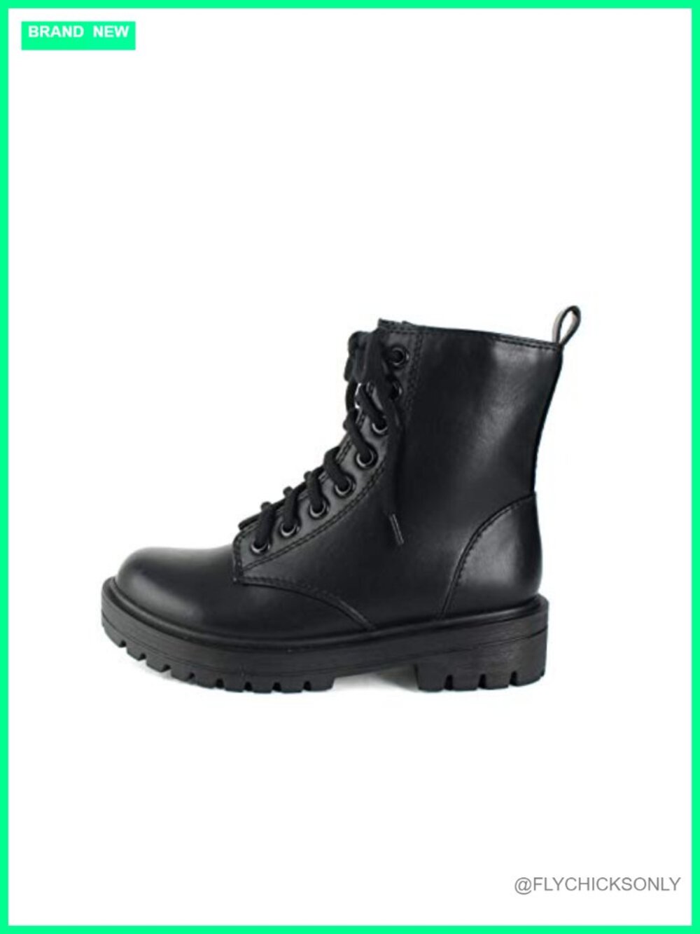 Lug Sole Combat Ankle Bootie Lace Up Side Zipper Synthetic Rubber